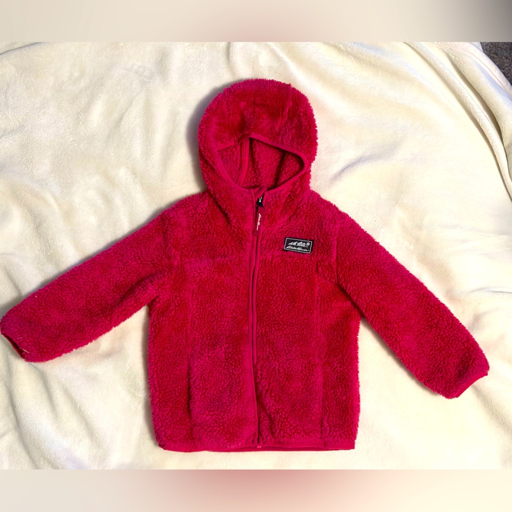 Girls Eddie Bauer Fuzzy Zip Up XXS size 4 Hot Pink